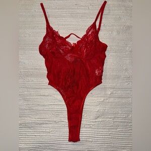 Pretty Little Thing Red Lace Bodysuit Lingerie